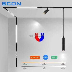 Luces de riel SCON Lámpara inteligente 0-10V Regulable Luz de riel magnética integrada Rejilla Inundación Foco LED Iluminación de riel de techo Ajustar brillo YQ240124