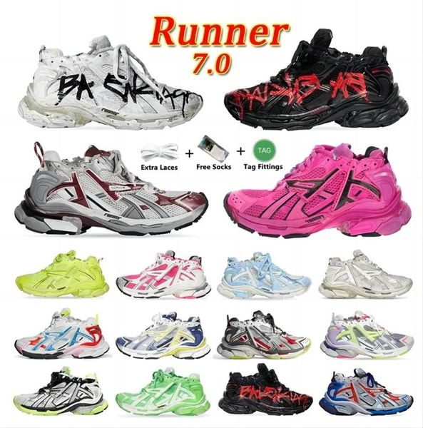 Track Runners 7.0 Designer Casual Chaussures Blanc Noir Plate-forme Pistes Baskets Runner 7 Cuir Nylon Mesh Graffiti Hommes Femmes Transmettre Plate-Forme Plat Formateurs OG