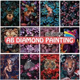 Trackers 5d Diamant Peinture Fleur Animaux Ab Kit De Forage Chat Cheval Tigre Lion Renard Flamant Raton Laveur Poisson Broderie Mosaïque Croix