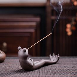 Trackers Porte-bâton d'encens drôle en céramique, brûleur de cendres, attrape-cendres, ornement de grenouille pour Yoga/méditation/décoration de la maison