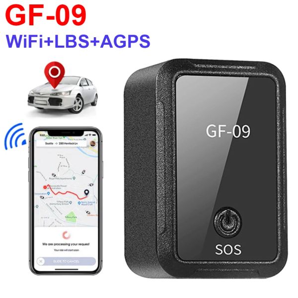 Rastreadores GF 09 GPS Tracker Mini Car GPS Localizador WiFi LBS AGPS Dispositivo de seguimiento de grabación antipérdida con control de voz Control de aplicación de teléfono