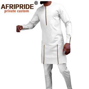 Trainingspak Mannen Afrikaanse kleding Dashiki Shirts en broek 2 Stuk Set Outfits Bazin Riche Lange mouw Plus Size Attire LJ201125