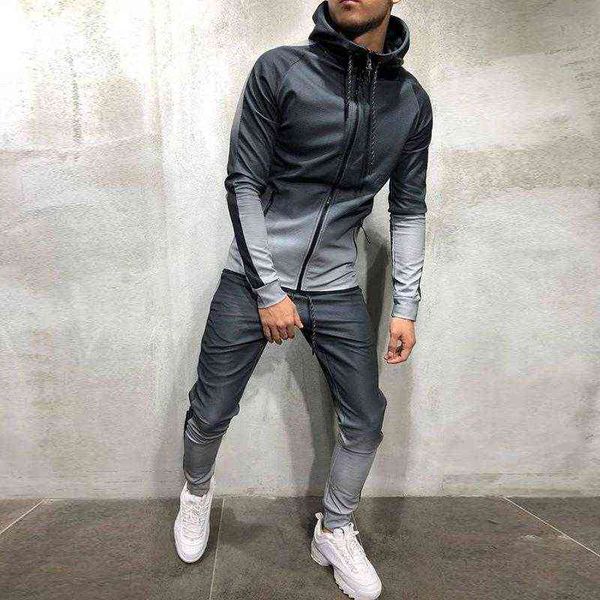 Survêtement Hommes Veste Sport Kit Zipper Hoodies + Joggers Pantalons De Survêtement Hip Hop Gym Vêtements De Sport Solide Hommes Sportswear Ensembles De Course Y1221