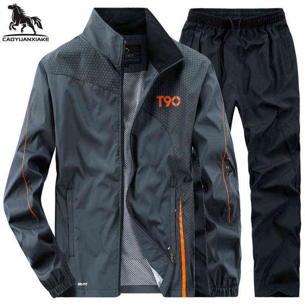 Conjunto de chándal para hombre L-3XL 4XL 5XL, conjuntos de 2 piezas para hombre, primavera otoño, nueva ropa informal para jóvenes, chándales de Fitness, conjunto de empalme T236 G1209