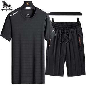 Survêtement hommes ensemble hommes 2 pièces ensembles M7XL 8XL 9XL été vêtements de sport Fitness survêtements épissage hommes manches courtes 240402