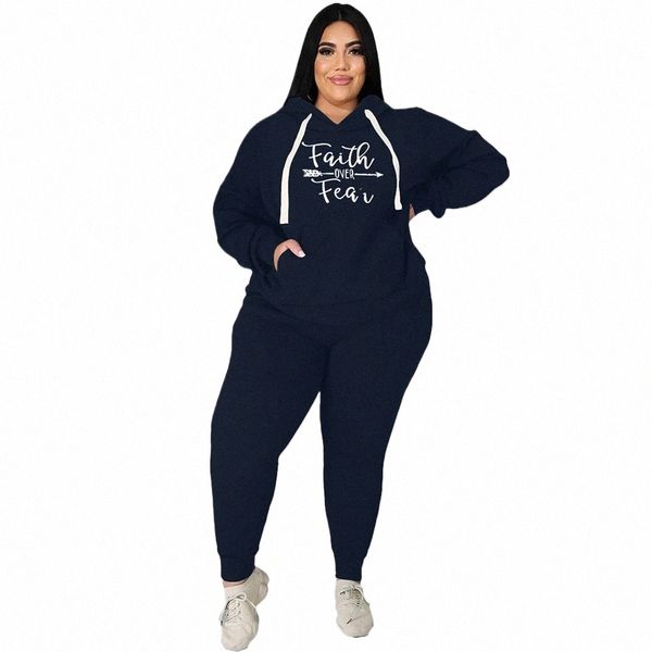 Survêtement Plus Taille Femmes Vêtements 2 Pièces Ensemble Fi Poche Sweats à capuche Imprimer Stretch Street Wear Pantalons Costumes Sportswear En Gros z9Bs #