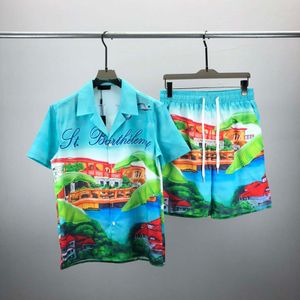 Conjunto de chándal FashionHawaii Diseñador Hombres Camisas casuales Conjuntos Carta floral Impresión 3D Verano Playa Vacaciones Camisas Trajes 044