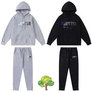 Survêtement Trapstar bleu et blanc serviette brodé Veet pull pantalon haute rue hommes femmes Couples mode costume décontracté 2023