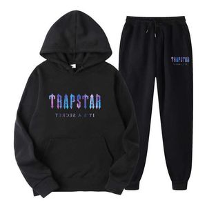 Tracksuit Trapstar Gedrukte sportpak Men Kleuren Warm twee stukken Set Losse hoodie Sweatshirtbroek Streetwear Y2211