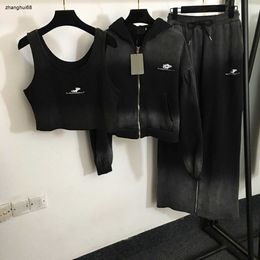 Survêtement femme vêtements pour dames lettre impression manteau à capuche à manches longues avec fermeture éclair + gilet à bretelles + pantalon large taille haute Dec 25