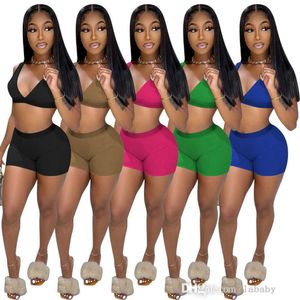 Tracksuit Women Hoge kwaliteit Sexy mouwloze Backless Deep V-Neck Vest Stretchy Shorts 2023 Summer Beach Draag Twee-delige outfits Set Women