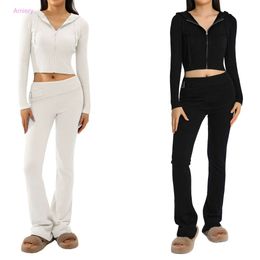 Chándal para mujer, traje con capucha de punto nuevos, sudadera con capucha y pantalones para mujer, conjunto de dos piezas, moda Sexy, pantalones de manga larga y cintura alta, ropa