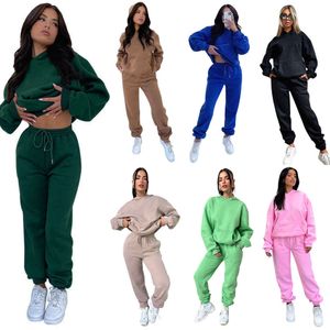 Survêtement Femmes Sportswear 2023 Automne Et Hiver Deux Pièces Ensemble Activewear Couleur Unie À Manches Longues À Capuche En Molleton À Capuche Et Pantalon 2PCS Jogger Survêtement Tenues