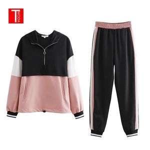 Survêtement Femmes Deux Pièces Ensemble Tenues pour Femmes Slim Couleur Couture Veste Veste Décontractée et Jogging Pantalon Décontracté Costume LJ200815