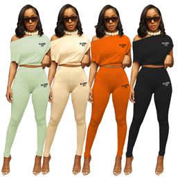 survêtement femmes t-shirt à manches courtes lettre imprimé pantalon serré ensemble designer pantalons de yoga t-shirt séchage rapide respirant yoga costume deux pièces ensemble