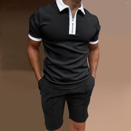 Chándales 2022 Ropa deportiva para hombres Color sólido Zippe Solapa Polo Camisa Traje Moda de verano Ocio al aire libre Deportes Pantalones cortos Conjunto de 2 piezas