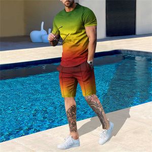 Trainingspakken 2023 Zomer Hals Trend Novel Korte Mouw T-shirt 3D Mannen Casual Afdrukken Ademende Sportkleding P230603