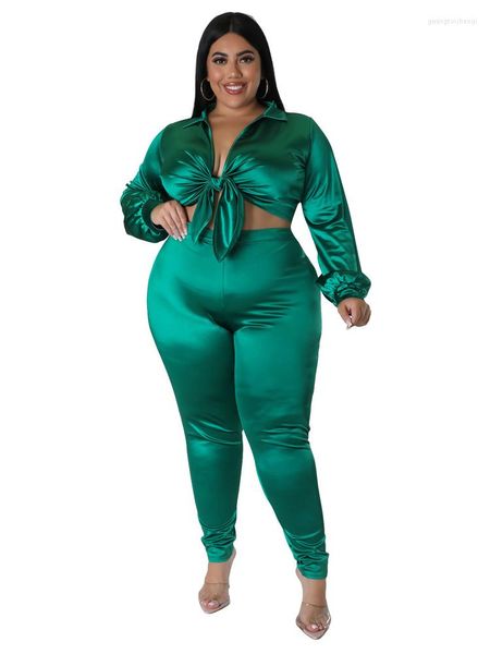 Survêtements 4XL grande taille ensemble femmes vêtements 2 pièces haut court et pantalon costume 2022 automne solide mode décontracté Sexy surdimensionné tenues