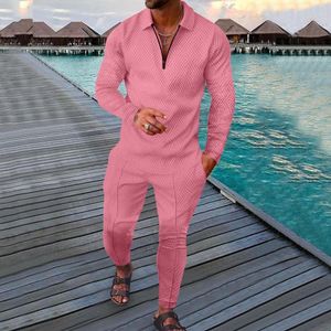 Tracksuits Autum Heren Polo Suit Solid Color Sports Men Sets Mesh Gedrukt 2023 Streetwear Lange mouwen en broek Mouw Casual