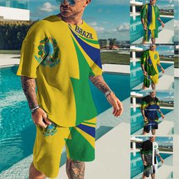 Trainingspakken Braziliaans T-shirt Shorts Grote maten bijpassende set 3D-printen Sneldrogend Herenkleding Halslijn Strand Casual Street Suit P230603