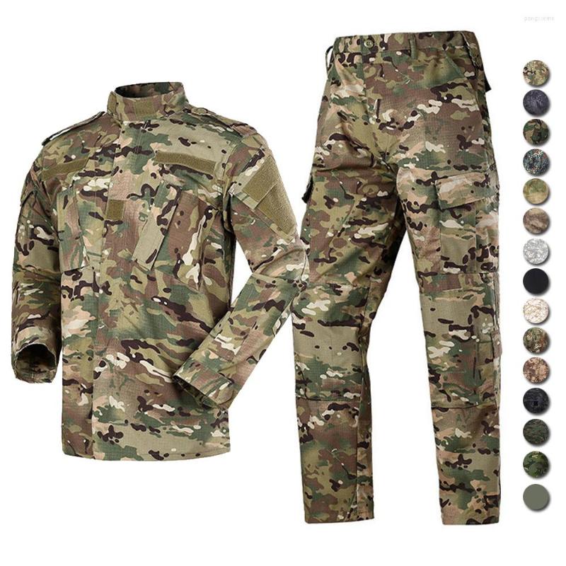 Fatos de treino camuflagem uniforme masculino tático militar 2 peça conjunto de combate ao ar livre treinamento cantar multi-bolsos camisa de roupas