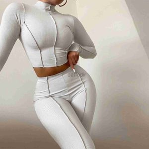 Trainingspakken Contrasterende bodycon-jumpsuit voor dames, sportset, outfits, witte skinny bodycon-streetwear-kleding 24318