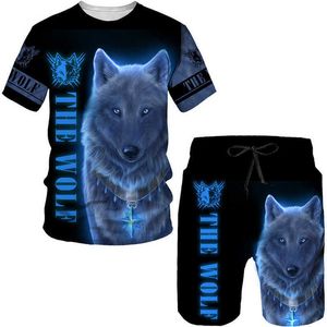 Survêtements Cool Wolf Impression 3D T-shirt / Ensemble Été Manches Courtes O-Neck T-shirt et Short Homme 2 Pièces Casual Couple Sportswear P230605