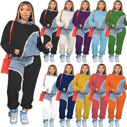 Survêtements Designer Deux Pièces Ensemble Femmes Denim Patchwork À Manches Longues Sweat À Capuche Pantalon Tenues Jogging Sport Costume De Mode Sportswear K10465