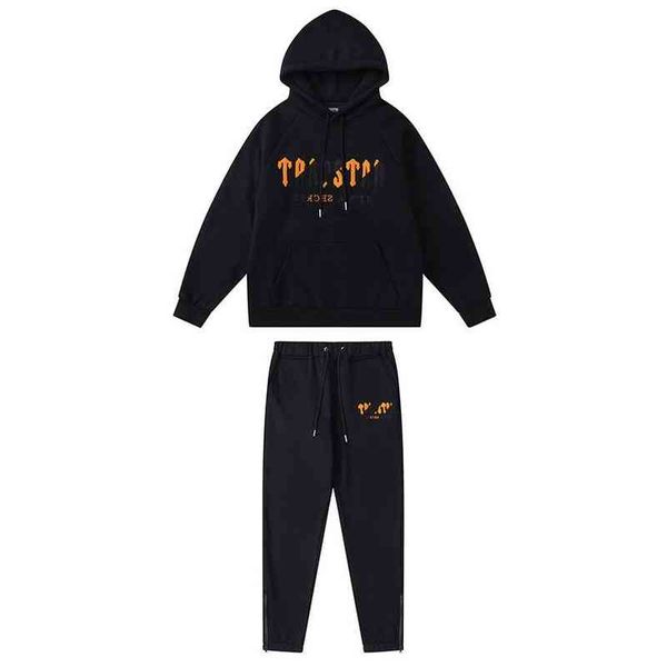 Survêtements Mode européenne et américaine Trapstar Orange Gris Serviette Broderie Pull à manches longues Pantalon 2 pièces