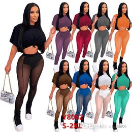 Survêtements Pour Femmes Sexy Mesh 2 Pièces Ensembles Crop Tops Sheer Yoga Pantalon Voir À Travers Leggings Survêtements Designer Vêtements