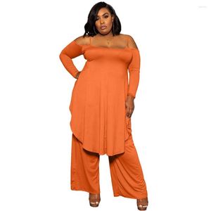 Trainingspakken haoooohu plus size dames kleding tweedelig sets outfits casual slip lange mouw crop top en brede been broek stedelijk