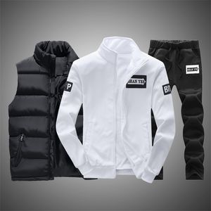 Trainingspakken Mannen Polyester Sweatshirt Sporting Fleece Winter Vest + Jas + Broek Casual Heren Track Suit Sportswear Fitness 211222