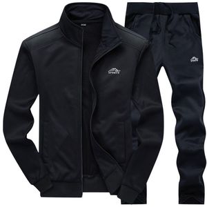 Hombres Poliéster Chándales Sudadera Sporting Fleece Gimnasios Primavera Chaqueta + Pantalones Casual Hombres Chándal Ropa deportiva Fitness