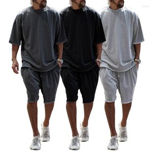 Survêtements homme homme ensembles manches courtes décontracté été hommes mode tendance couleur unie vêtements de sport amples Occident streetwearmen