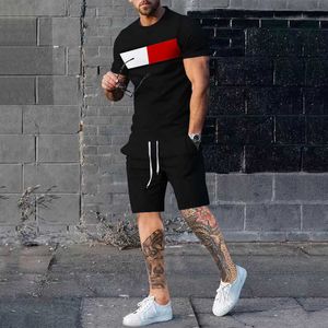 Chándales Ropa de trabajo remendada para hombres Camiseta de manga corta para el hogar de fitness + pantalones Ropa de atletismo para hombres al aire libre de 2 piezas Conjunto casual de verano P230605 agradable