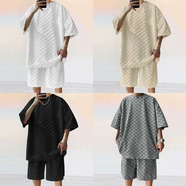 TIGAS SUCHORES DE SPORTS SPORTS Men's Summer Coreano High Street Jacquard Camiseta Plaid Shorts Conjunto de dos piezas Masculino