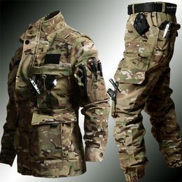 Traques de canciones de camuflaje militar Traje de camuflaje Men Tácifos Tacifes de ropa de trabajo Juegos de trabajo de chaqueta de bolsillo de varios bolsillos Cargo Jogger 2 PCS Training BDU