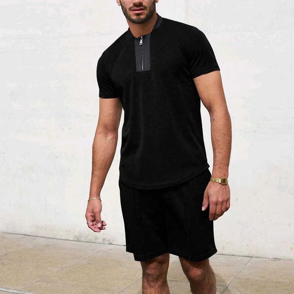Survêtements New Track and Field Suit Summer Short Sleeve Thin Polo Shirt Sweatshirt 2-Piece Men's Solid Set Casual Jogging Sportswear P230603