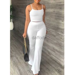 Trainingspakken Broek Vrouwen Sets Vrouwen Zomer Sexy Strap Crop Top Losse Flare Broek Past Casual Eenvoudige Effen Set outfits 24318