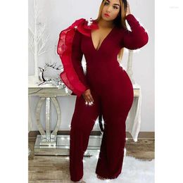 Tracksuits perl ruche single single mouw jumpsuit v-neck gebogen rompers plus size dames kleding elegant feest slijtage chic outfit 4xl