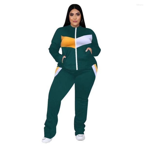 Chándales Ropa de talla grande 3XL 4XL 5XL Venta al por mayor 2023 Otoño Mujeres 2 Conjunto de dos piezas Damas Deporte Moda Abrigo y pantalón Traje Ropa deportiva femenina