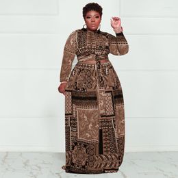 Tracksuits plus size dames 5xl sets bandana print shirt en rok 2023 herfst mode tweedelige set sexy dame lange mouw groothandel kleding