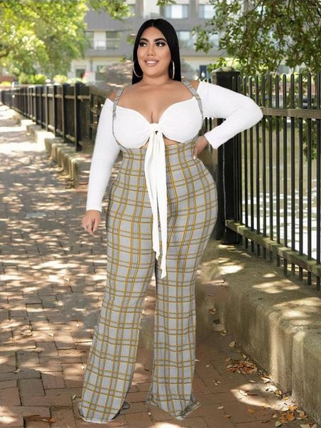 Survêtements grande taille femmes vêtements deux pièces ensemble Sexy blanc haut court et Flare jarretelle pantalon grand costume en gros en vrac goutte