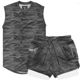 Survêtements d'été 2 pièces/ensemble ensemble de sport costumes pour hommes chemises de course/gilets Shorts Jogging hommes vêtement de sport Fiess ensembles de gymnastique