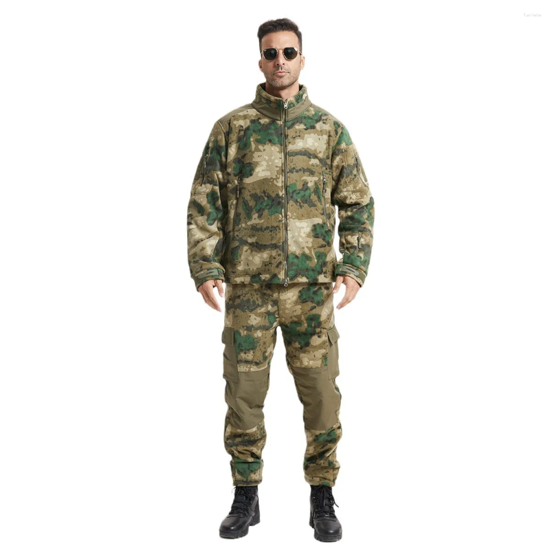 TRACKSUITS Tjocka herrfleece Tactical Set Winter Outdoor Military Work Storm Jacket Velvet Vandring Hunting Clothing 2 Piece Set