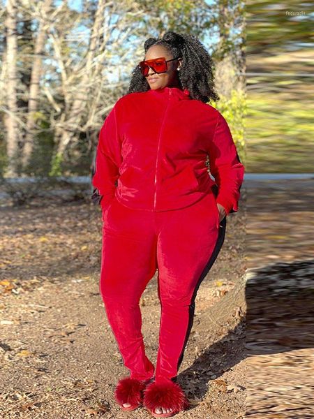 Survêtements Vêtements pour femmes Survêtement Sexy Red Outfit Sweats à capuche et pantalons à manches longues Velour Plus Size Sets Two Peice Urban Streetwear