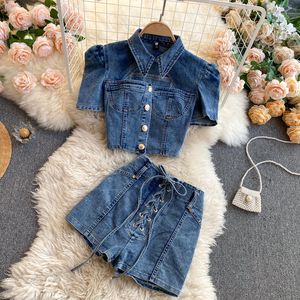 Tracksuits Dames 2022 Zomer mouwloze strapless ritsin Denim Tankt Top Vest High Taille Shorts Jeans Tweedelige Set Women Outfits
