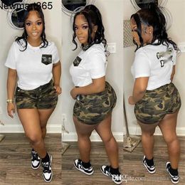 Trainingspakken Dames Zomer Tweedelige Sportoutfits Brief Print Camo Short Sleeve Shorts Set Voor Dames Designer T-shirt En Shorts Joggingpakken