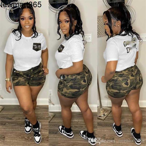 Survêtements Femmes D'été Deux Pièces Tenues De Sport Lettre Imprimer Camo Short À Manches Courtes Ensemble Pour Femmes Designer T-shirt Et Shorts Jogging Costumes