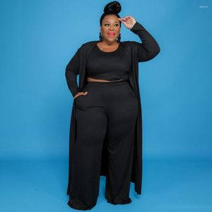 Survêtements ZJFZML ZZ femmes vêtements 3 pièces ensemble grande taille jaune noir débardeur jambe large pantalon ouvert point manteau goutte en gros